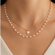 Layered Faux Pearl Star Necklace