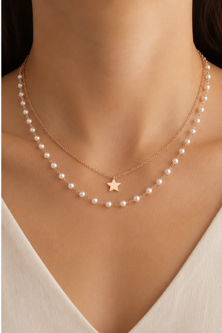 Layered Faux Pearl Star Necklace