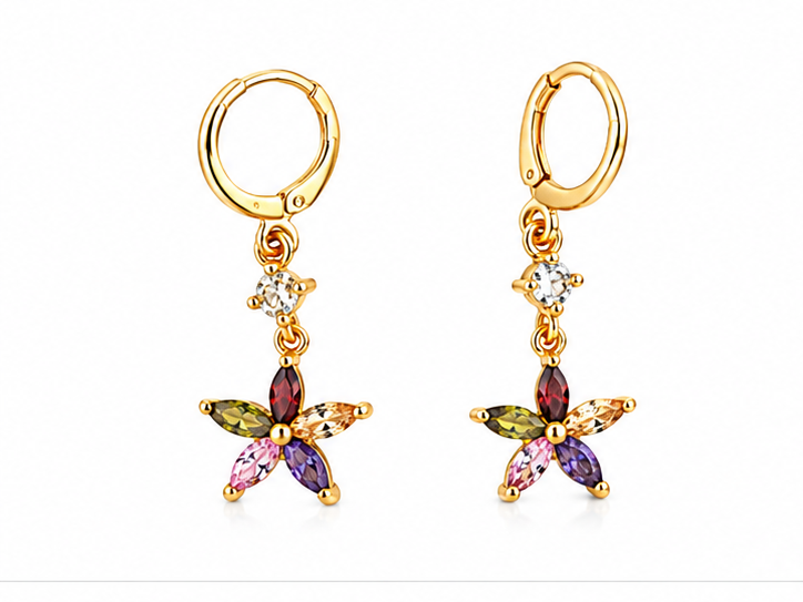 Multicolor Zircon Floral Pendant Necklace and Earring Set