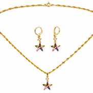 Multicolor Zircon Floral Pendant Necklace and Earring Set