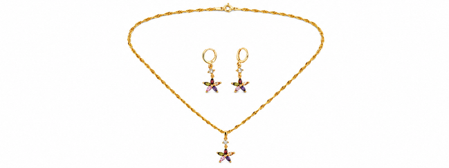 Multicolor Zircon Floral Pendant Necklace and Earring Set