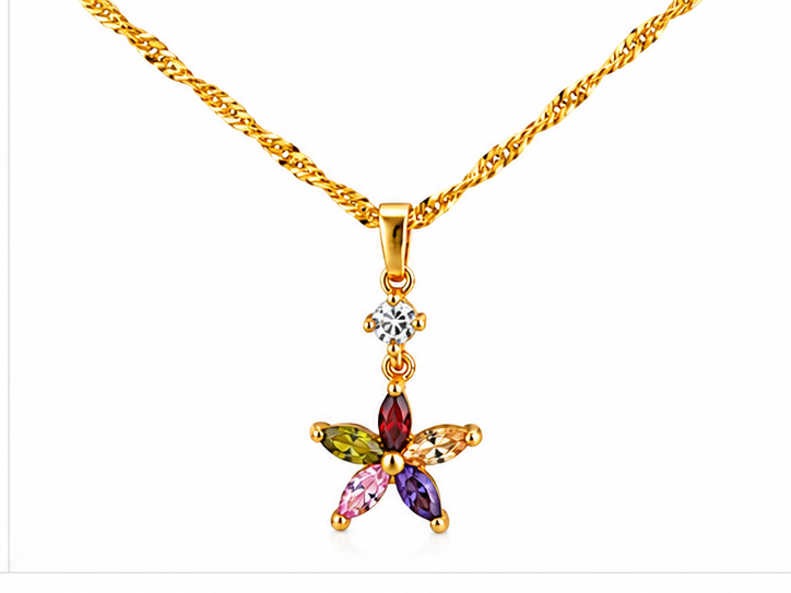 Multicolor Zircon Floral Pendant Necklace and Earring Set