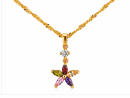 Multicolor Zircon Floral Pendant Necklace and Earring Set